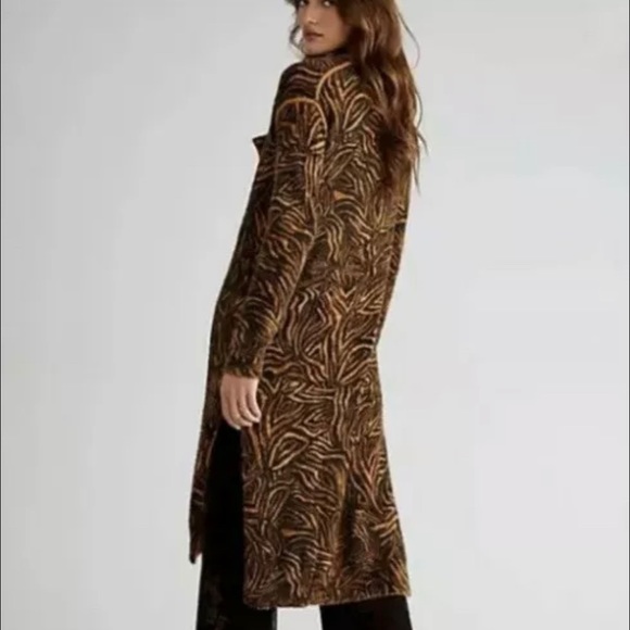 New Free People Long Animal Cardi Duster Sweater Size L - Picture 5 of 7